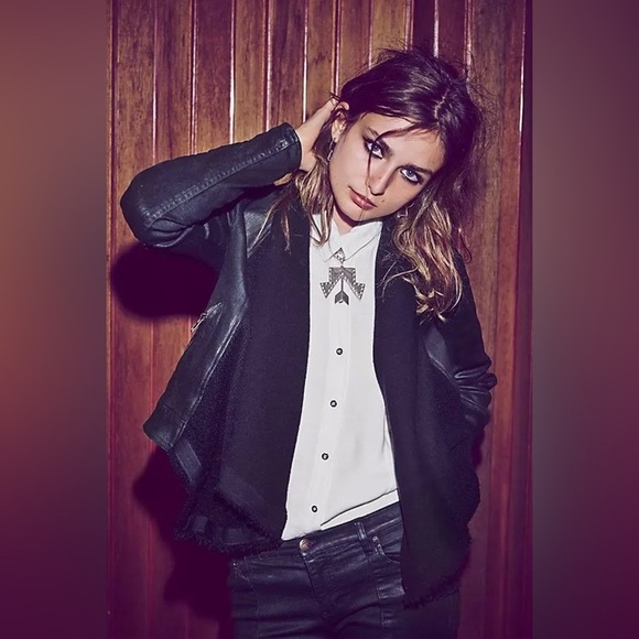 Free People Front Drape Coated Moto Jacket BLACK Sz 0. - Picture 4 of 8